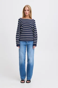 Ichi Strickwaren>IHBOSTON Strickpullover MedievalBluew.Birchstripe