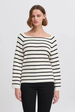 Ichi Strickwaren>IHBOSTON Strickpullover Birchw.Blackstripe