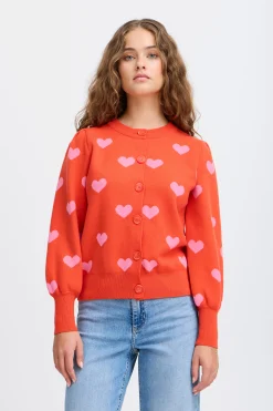 Ichi Strickwaren>IHBRIELLE Cardigan Orange.comw.SuperPink