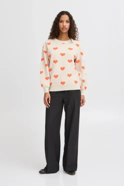 Ichi Strickwaren>IHBRIELLE Pullover Oatmealw.HotCoral