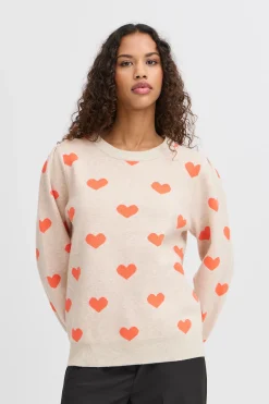 Ichi Strickwaren>IHBRIELLE Pullover Oatmealw.HotCoral
