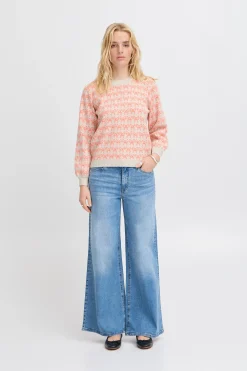Ichi Strickwaren>IHBRIELLE Strickpullover Oatmealw.HotCoral