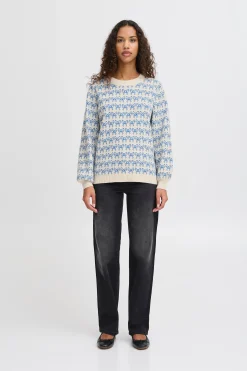 Ichi Strickwaren>IHBRIELLE Strickpullover Oatmealw.TurkishSea