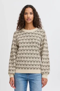 Ichi Strickwaren>IHBRIELLE Strickpullover Oatmealw.black