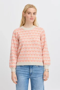 Ichi Strickwaren>IHBRIELLE Strickpullover Oatmealw.HotCoral