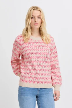Ichi Strickwaren>IHBRIELLE Strickpullover Oatmealw.PinkYarrow