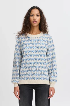 Ichi Strickwaren>IHBRIELLE Strickpullover Oatmealw.TurkishSea