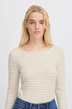 Ichi T-shirts>IHCELLA Langarm-Shirt Oatmealstripe