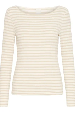 Ichi T-shirts>IHCELLA Langarm-Shirt Oatmealstripe