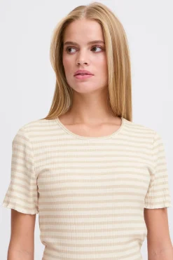 Ichi T-shirts>IHCELLA T-shirt Oatmealstripe