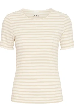 Ichi T-shirts>IHCELLA T-shirt Oatmealstripe