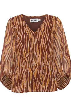 Ichi Blusen>IHILLY Bluse BrownAnimalStructureAOP