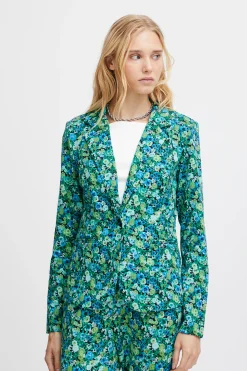 Ichi Blazers>IHKATE Blazer BlueGreenMultiFloweraop