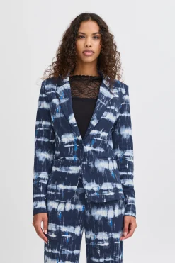 Ichi Blazers>IHKATE PRINT Blazer BlueFossilIkataop