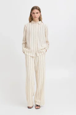 Ichi Hosen>IHLINNO Casual Hose NaturalEcruStripe