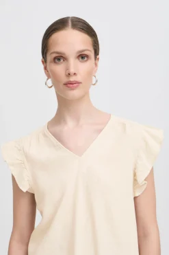 Ichi Blusen>IHLINNO Ärmellose Bluse NaturalEcru