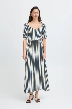 Ichi Kleider>IHMARRAKECH Kleid TotalEclipseDottedStripeAo