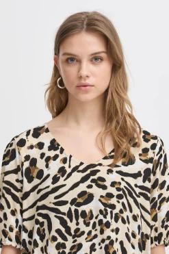 Ichi Blusen>IHMARRAKECH Kurzarm-Bluse CaribouAnimalAop