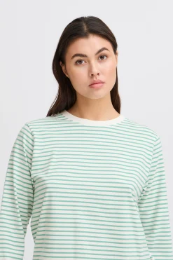 Ichi T-shirts>IHMIRA Langarm-Shirt CloudDancerw.BerylGreen