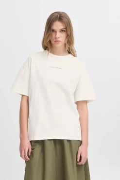 Ichi T-shirts>IXBEXI T-shirt CloudDancerw.OliveNight