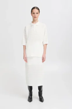 Ichi T-shirts>IXKNITTY Poloshirt CloudDancer