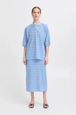 Ichi T-shirts>IXKNITTY Poloshirt DellaRobbiaBlue